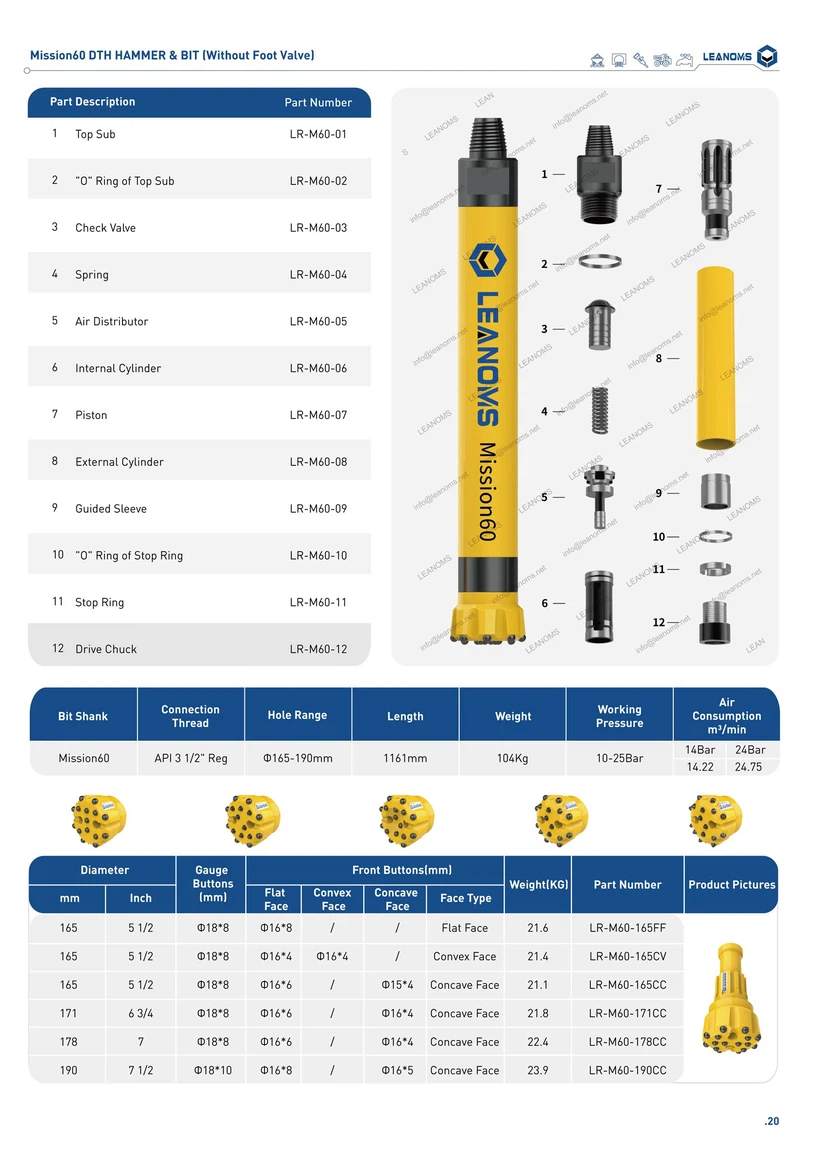 Mission60 DTH HAMMER BIT Without Foot Valve-20 Mission60 DTH HAMMER BIT Without Foot Valve-20